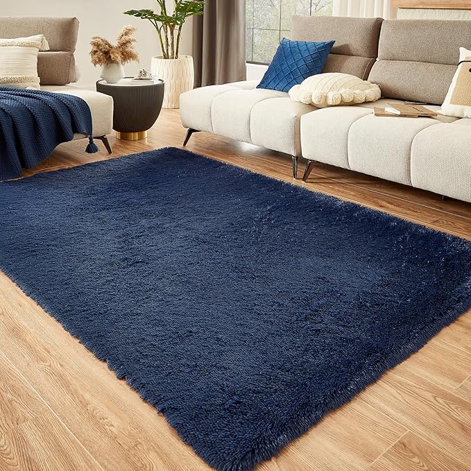 Floralux 6x9 Area Rug Living Room Rugs, Dark Blue, Ultra Soft Fluffy Furry Carpet for Bedroom, Non-Slip Indoor Floor Carpets for Kids Boys Girls Dorm, Nursery, Home Decor Aesthetic