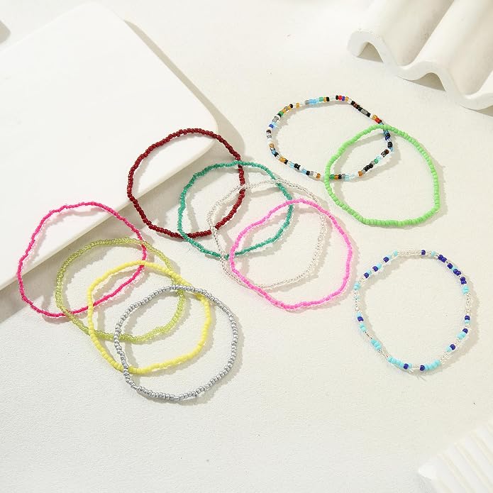 Beaded Anklets for Women Handmade Boho Beaded Ankle Bracelets Colorful Beads Foot Anklets for Women