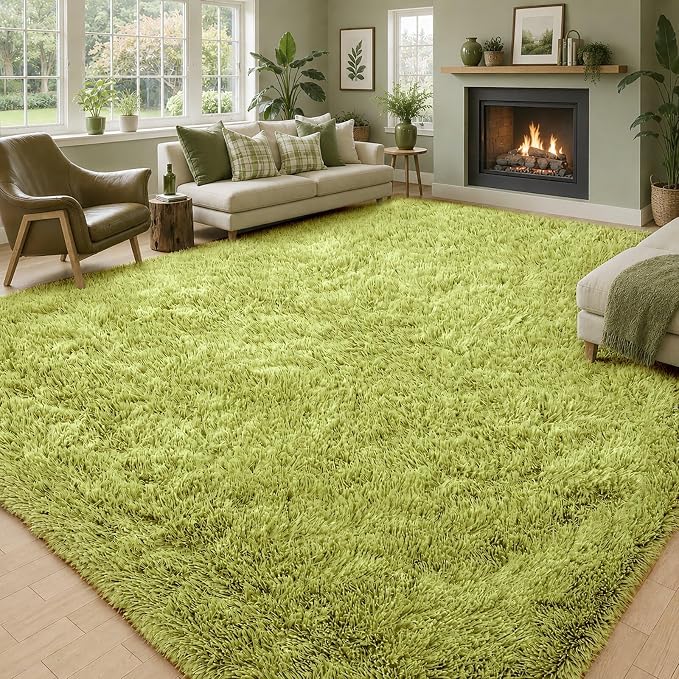 8x10 Area Rugs for Bedroom Living Room, Large Area Rug Shag Carpet Soft Plush Furry Bedside Rug, Machine Washable Area Rugs for Kids Home Decor(8 x 10, Grass Green)