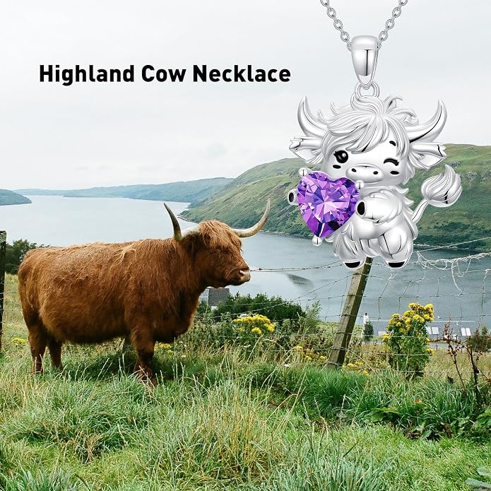 PELOVNY Teddy Bear Necklace for Women 925 Sterling Silver Bear/Highland Cow/Fox/Cat/Axolotl Birthstone Necklace Christmas Birthday Jewelry Gifts for Mom Daughter Wife Sister