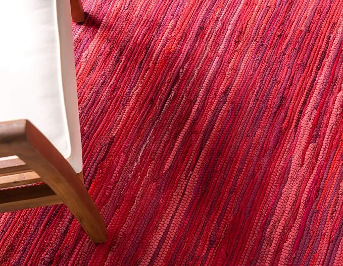 Unique Loom Chindi Cotton Collection Soft Hand Woven Natural Fiber Striped Area Rug, 2 ft 2 in x 6 ft 7 in, Red/Purple