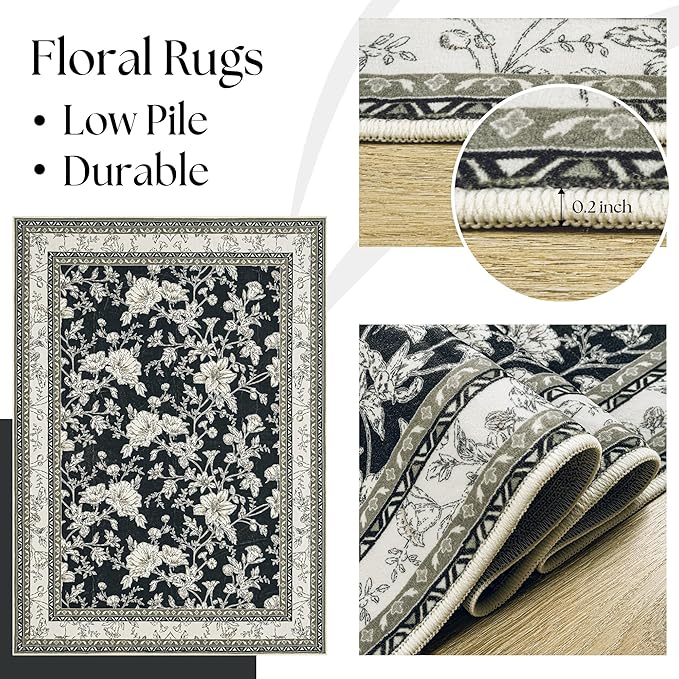 Large Black and Beige Area Rug 10x12 for Living Room Large Charcoal Cream Taupe Pattern Modern Boho for Bedroom Soft Vintage Area Rug Farmhouse Floral Carpet for Dining Room Guest Bedroom Home Decor