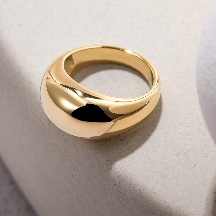 CIUNOFOR 14K Gold Plated Ring for Women Non Tarnish, Chunky Statement Stackable Rings, Bold Crossover Domed Band, Fit Size 6 to 10