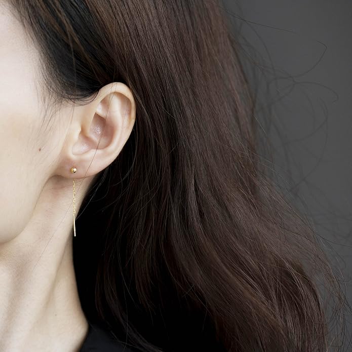 S.Leaf Threader Earrings for Women 925 Sterling Silver Gold Plated Hypoallergenic Backless Ardant Chain Duster Tassel Drop Double Piercing Pull Through Earrings for Women Trendy