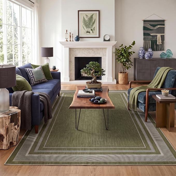 GarveeHome Washable Bedroom 4x6 Area Rug Modern Solid Easy Jute Rug | Non Slip Stain Resistant Living Room Throw Carpet Low Pile Easy Jute Rugs for Kitchen Nursery Entryway Dorm Kids Room, Green