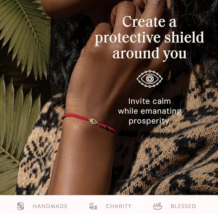 KARMA AND LUCK Powerful Protection, Red String Bracelet & Evil Eye Charm for Women with Genuine Gemstone, Size 5.5"-7.5”