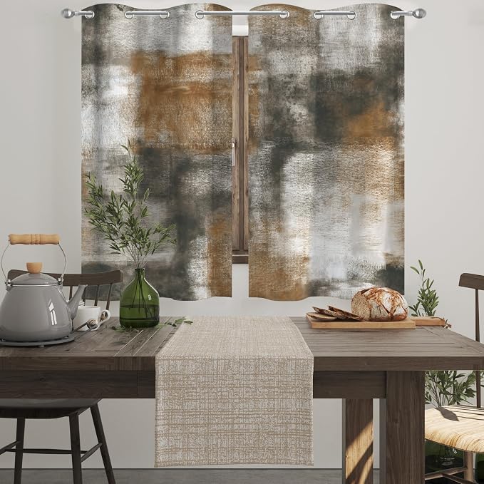 Asuexpect Abstract Kitchen Curtains 2 Panels Abstract Rust Curtain Room Darkening Grommet Window Drapes Modern Decorative Window Treatments, 26x36 Inches, Tan