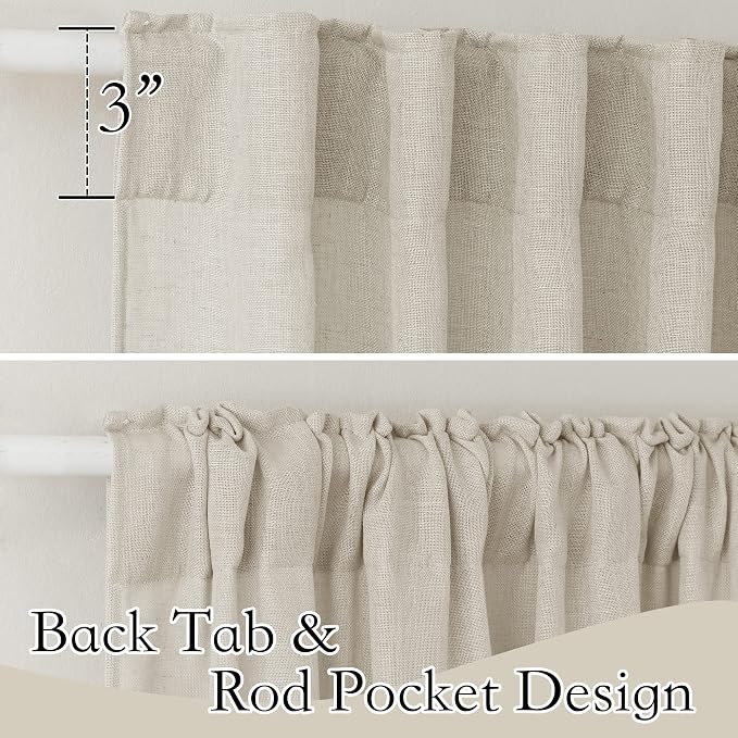 RYB HOME Semi Sheer Curtains - Linen Textured Curtains Light Filtering Privacy Panels for Patio Sliding Glass Door Office Large Window Decor, Angora, 52 inch Width x 108 inch Length, 2 Pcs