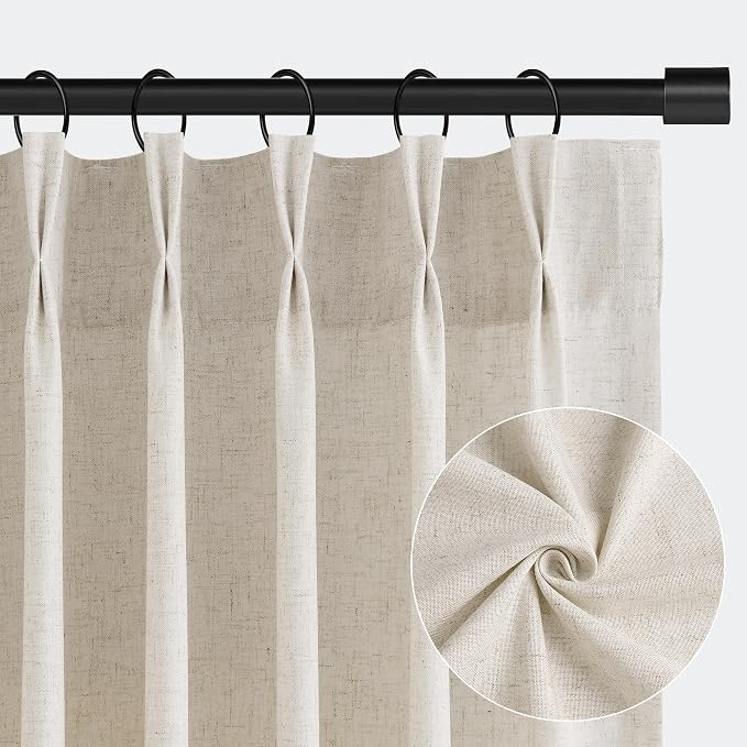 Aersas Vanilla Pinch Pleated 90 Inch Linen Curtains 2 Panels Set for Living Room Pinch Pleat Drapes Back Tab Light Filtering Semi Sheer Curtain 90 Inches Long for Dining Bedroom Office W40xL90