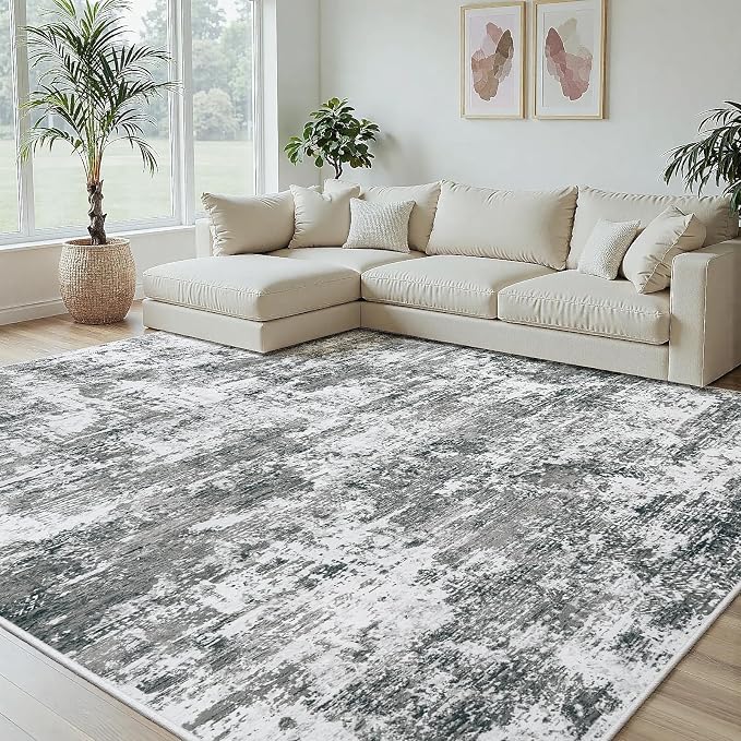 6x9 Area Rugs Living Room Rug Modern Abstract Neutral Washable Rugs Non Slip Soft Carpet Large Area Rug Low Pile Stain Resistant Non Shedding for Bedroom Nursery Dining Room Home Office Gray