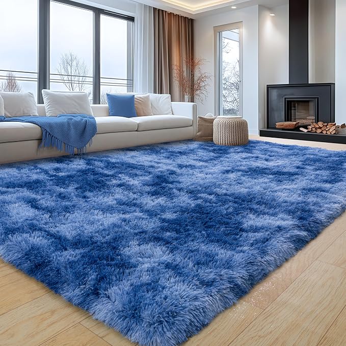 5x7 ft Area Rugs for Living Room, Fluffy Shag Rug for Bedroom | Tie-Dyed Blue, Soft and Comfy, Sage Carpet, Fuzzy Bedside Rug for Nursery, Kids Room, Girls, Boys Dorm Home Decor, Non Slip