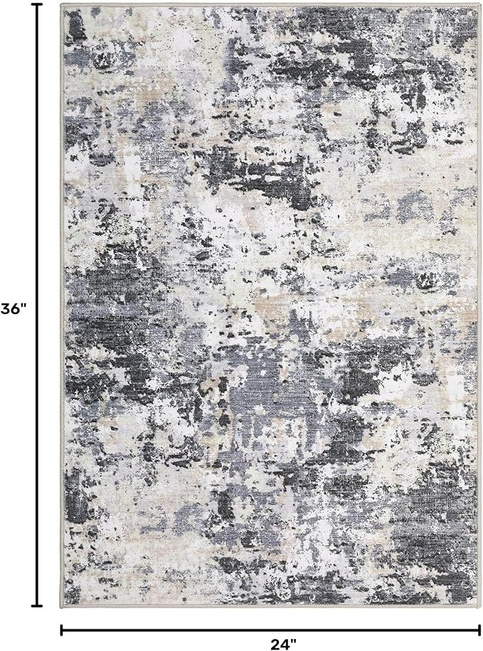 ROYHOME Modern Scalloped Abstract 2x3 Area Rug Non Slip Non Shedding Low Pile Stain Resistant Rug for Entryway Kitchen Bedroom,Black Yellow