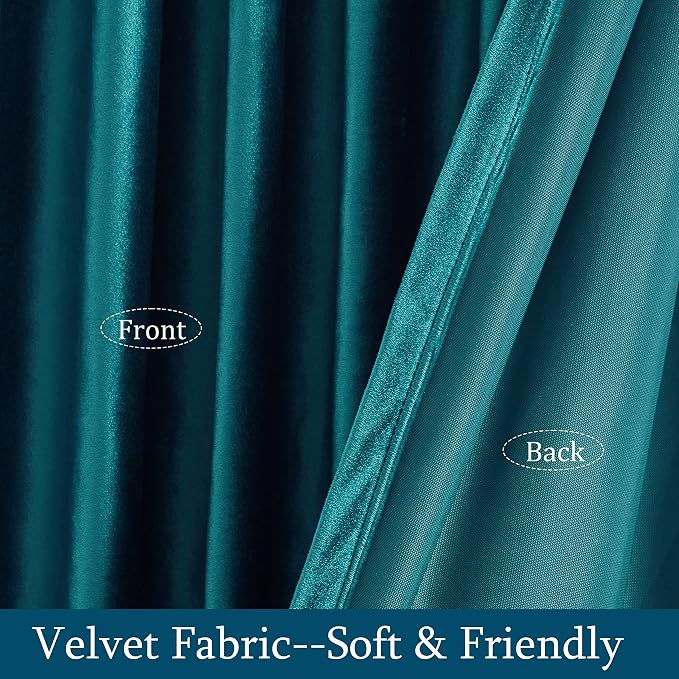 Luxury Teal Velvet Curtains 96 inches for Living Room,2 Panels Room Darkening Rod Pocket Back Tab Curtain Elegant Bluish Green Thermal Insulated Soundproof Noice Reducing Window Drapes for Bedroom