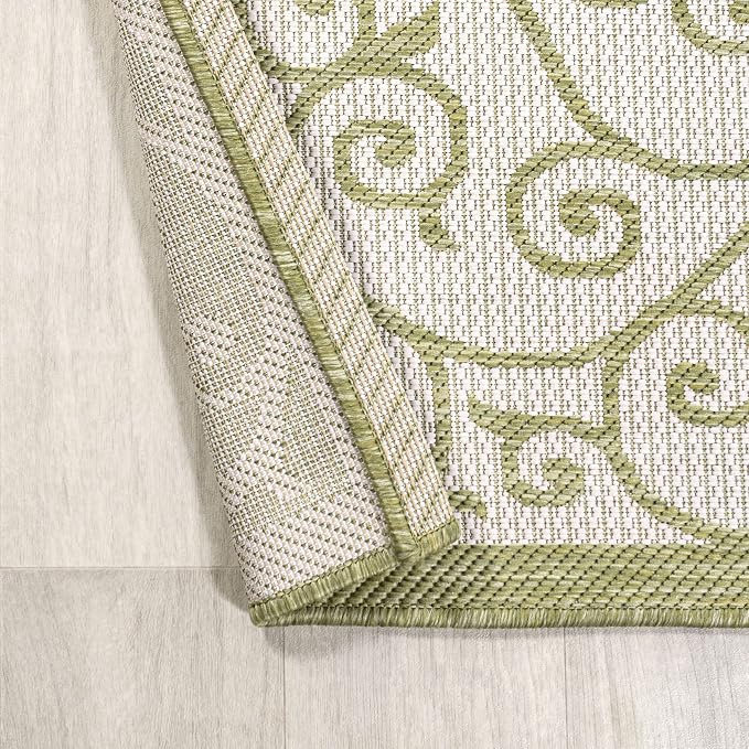 JONATHAN Y Vintage Filigree Indoor Outdoor Area Rug 8X10 Green/Cream, Madrid Textured Weave for Backyard, Patio, Porch, Easy-Cleaning, High Traffic, Pet-Friendly, Non-Shedding (SMB107H-8)