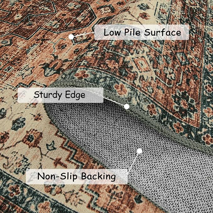 Moynesa Ultra-Thin Washable Round Rug - 6ft Large Dining Room Round Area Rug, Vintage Living Room Mat Stain Resistant Office Carpet for Bedroom Mudroom Kitchen Apartment Basement Foyer