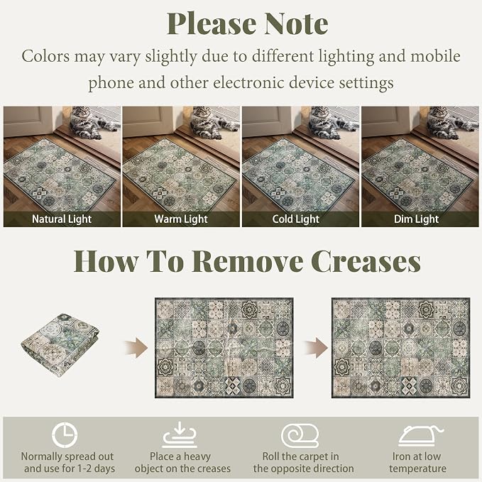 Machine Washable Entryway Small Area Rugs: Soft Non-Slip Low Pile Door Mat Indoor Entrance 2x3 ThrowRug for High-Traffic Areas Kitchen, Hallway, Farmhouse Decor
