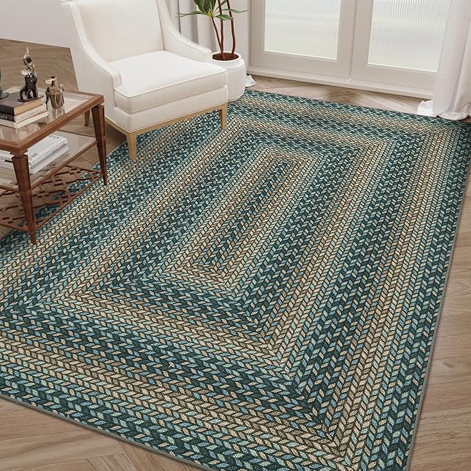 GarveeHome Washable 4x6 Area Rug Living Room Modern Easy Jute Area Rugs | Non Slip Stain Resistant Modern Bordered Bedroom Throw Carpet Indoor Outdoor Low Pile Area Rugs for Porch Kitchen, Slates