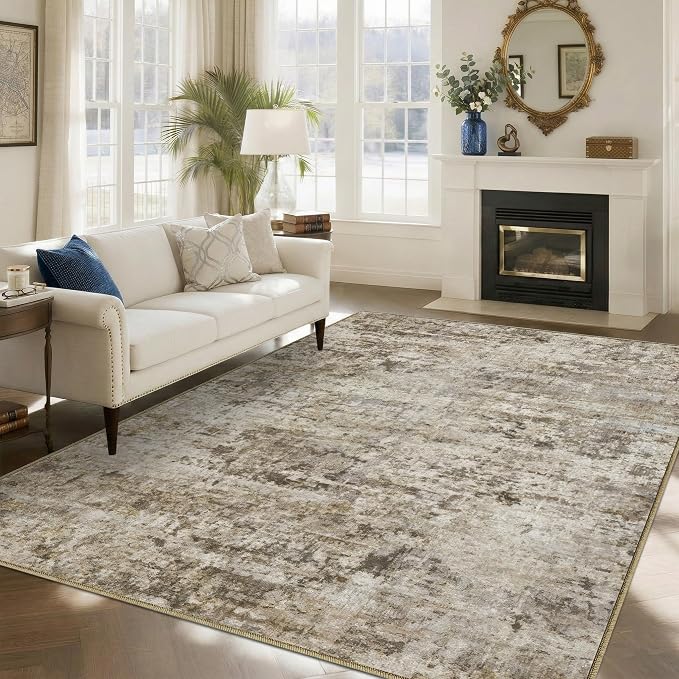 6x9 Area Rugs Washable Living Room Rug-No Slip Soft Carpets Modern Abstract Indoor Floor Stain Resistant Carpet for Bedroom Dining Room Farmhouse Nursery Home Office Brown