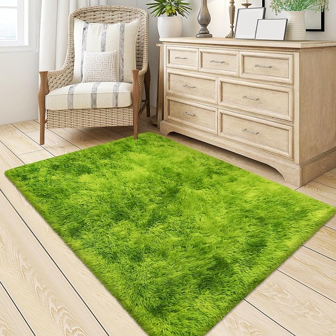 Tie Dyed Grass Green Rug 3x5 ft,Soft Plush Furry Shag Area Rugs Fluffy Fuzzy Carpet,for Bedroom Living Room Indoor Floor Rug Kids Girls Boys Home Decor Aesthetic, Dorm Nursery