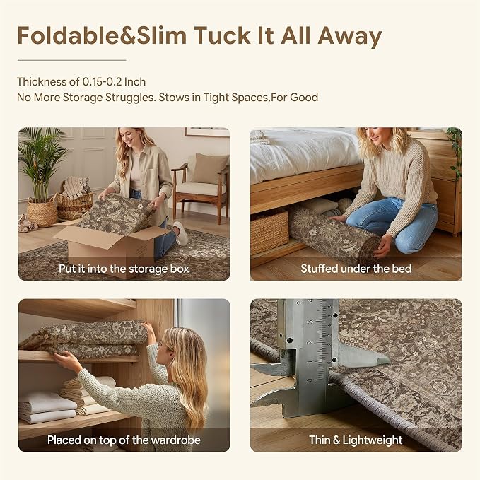 HUGEAR Hallway Runner Rugs 3x10 Brown Washable Rug Neutral Vintage Rug Carpet Distressed Soft Durable Non Slip No Shedding for Indoor Bedroom Kitchen Dining Nursery Laundry