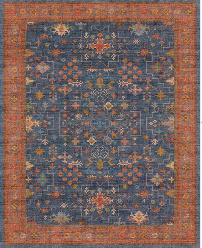 Hazo Haus Washable 3x8 Long Runner for Wide Kitchen Floor - Navy Blue 8ft Hallway Runner Rug, Pet Friendly Waterproof Non Slip with Rubber Backing, Stain Resistant Area Rug