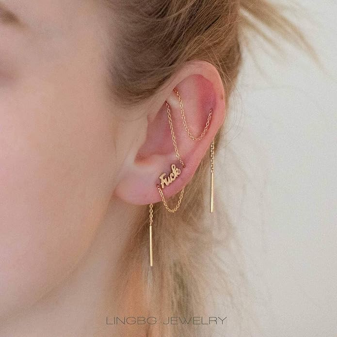 3 Pairs Threader Earrings 925 Sterling Silver Long Chain Earrings Bar/Ball Wrap Threader Drop Earrings for Women Lightweight Minimalist Mother's Day Jewelry Set