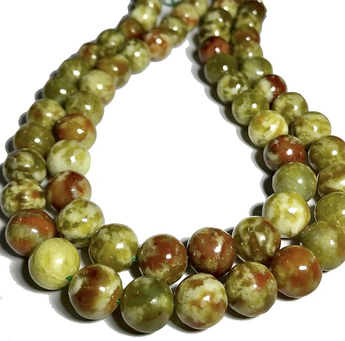 ABCGEMS Russian Rainforest Peacock Serpentine Beads (Mesmerizing Peacock Color Palette of Yellow, Green & Brown) DIY Jewelry Making & Beading Supplies - Smooth Round 12mm