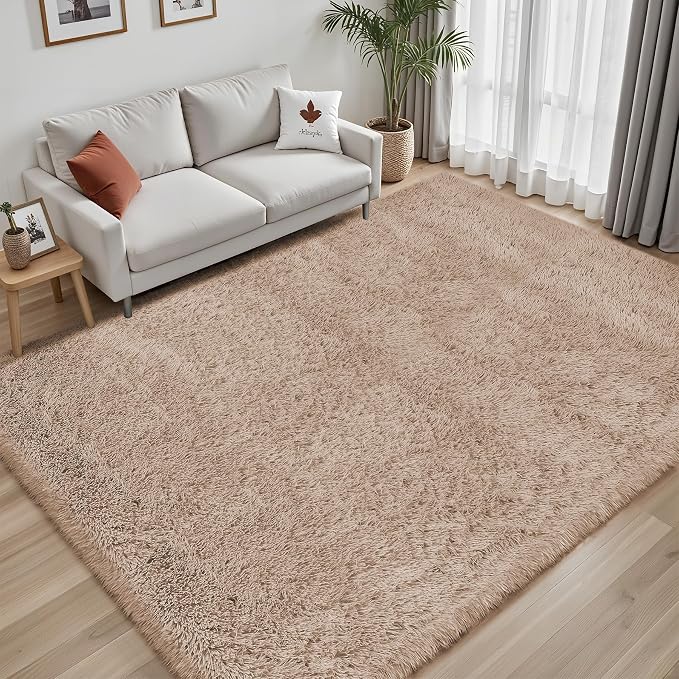 Area Rug for Living Room Bedroom: 5x7 Camel Soft Fluffy Shag Upgrade Non-Slip High Pile Carpet Large Fuzzy Plush Indoor Floor Decor Shaggy Rug for Kid Boys Girls Dorms Playroom Nursery Modern Home