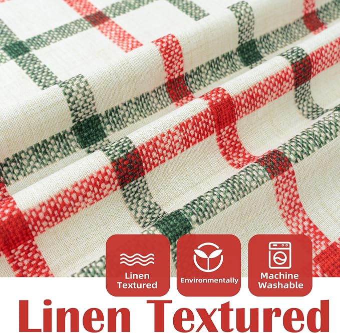 DriftAway 100% Blackout PlaidCurtains 72 Inches Long 2 Panels Red Green | 100% Blackout, Linen Texture, Plaid Pattern, Two Layers, Rod Pocket & Back Tab, Bedroom Living Room Use, Luxury Appearance
