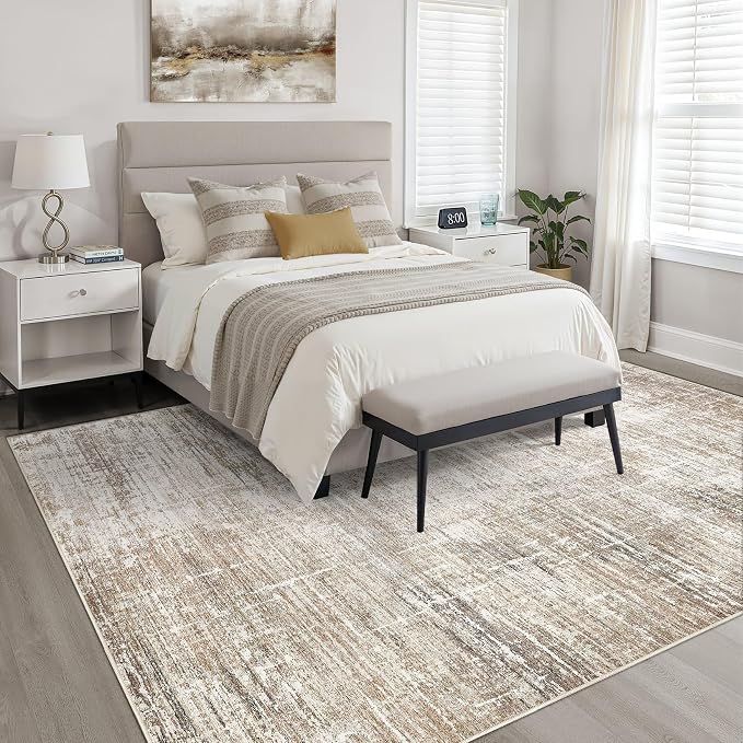 10x14 Area Rugs Living Room: Washable Large Neutral Rug Abstract Soft Modern Stain Resistant Indoor Floor Non-Slip Carpet for Bedroom Nursery Kids Office Playroom Dining Room Under Table- Dark Brown