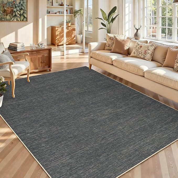 GarveeHome Neutral Easy Jute Rug 3x5 Modern Solid Washable Bedroom Rug | Indoor Small Non Slip Dining Room Throw Carpet Entryway Easy Jute Rugs for Nursery Kitchen Living Room Backyard, Grey