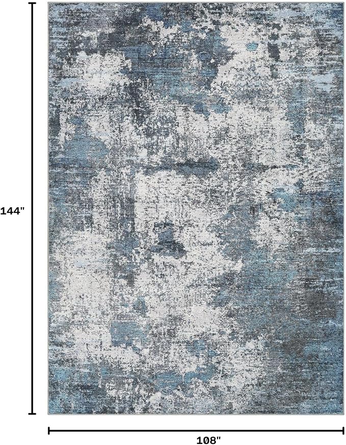 DMOYEST Area Rug Living Room Rugs - 9x12 Large Soft Indoor Neutral Modern Abstract Low Pile Washable Rug Carpet for Bedroom Dining Room Farmhouse Home Office - Grey Blue
