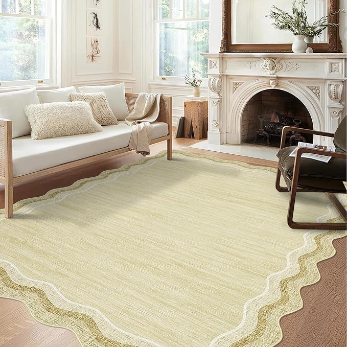 Garvee Scalloped 5x7 Rugs Washable Area Rugs for Living Room,Modern Stain Resistant Solid Rug for Bedroom Kids Room, Scalloped Low Pile Non-Slip Neutral Rug for Dining Room Home Office Dorm,Beige | Rugs for Living Room, Non-Slip Soft Carpet for Bedroom...