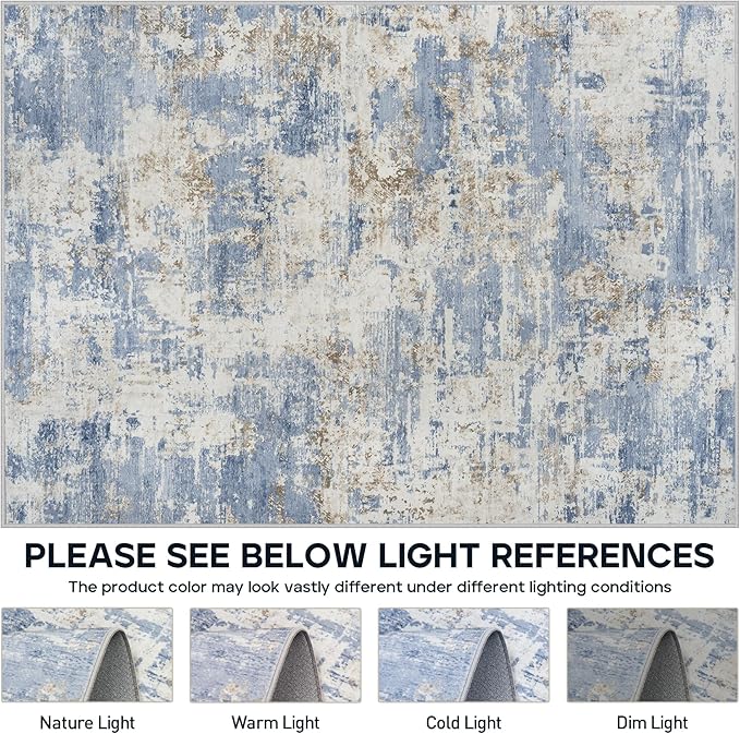 9x12 Area Rugs for Living Room Rug Washable: Modern Large Rug for Dining Room Bedroom Carpet Non Slip 9 by 12 Indoor Abstract Nursery Home Office Blue