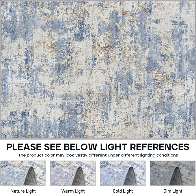 5x7 Area Rugs for Living Room Rug Washable: Modern Rug for Dining Room Bedroom Carpet Non Slip Low Pile 5 by 7 Indoor Abstract Nursery Home Office Blue