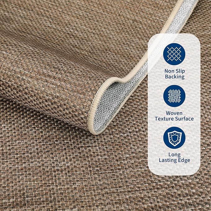 GarveeHome Washable Bedroom 4x6 Area Rug Modern Solid Easy Jute Area Rugs | Non Slip Stain Resistant Living Room Throw Carpet Low Pile Easy Jute Rugs for Kitchen Nursery Entryway Dorm Kids Room, Brown
