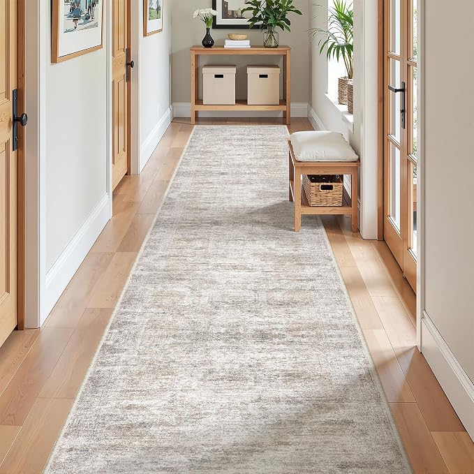 2x12 Runner Rug Non Slip,Washable Hallway Runner Rug,Taupe | Long Neutral Rugs for Kitchen,Entryway,Bedroom,Bathroom,Laundry Room,Thin,Soft Runner Rug,Stain Resistant Indoor Carpet