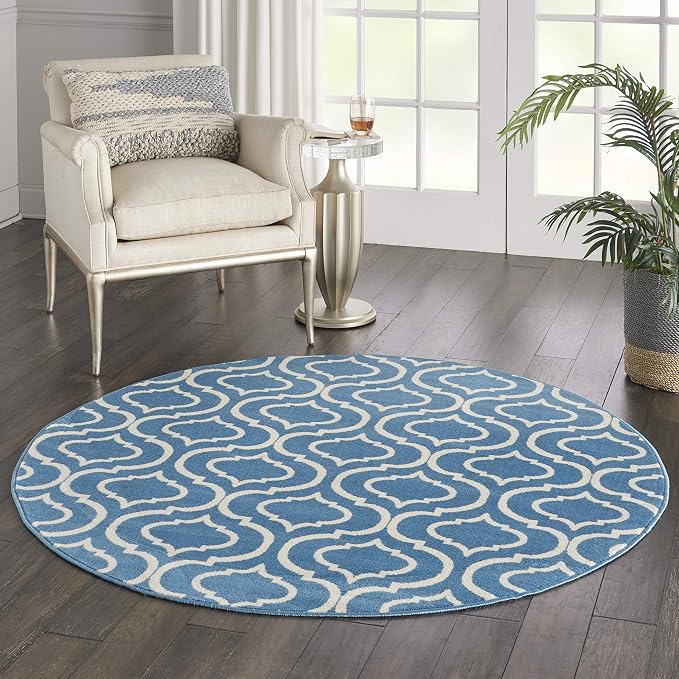 Nourison Home Jubilant Blue 5'3" x Round Area Rug - Easy Clean, Non Shedding, Bed Room, Living Room, Dining Room, Kitchen (5' x Round)