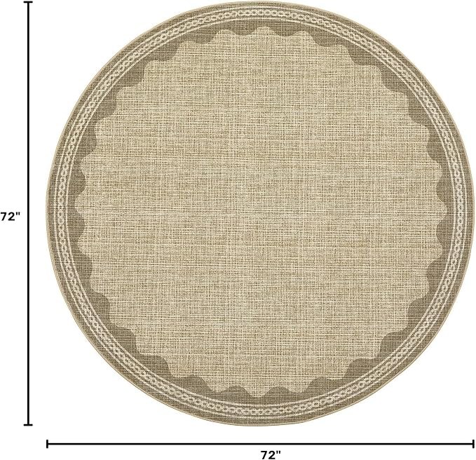 6ft Scalloped Round Rug Jute Washable Living Room Bedroom Area Rugs | Small Solid Rug for Bedroom Girls, Non Slip Scalloped Round Bath Mat, Soft Dorm Nursery Carpet for Bedside