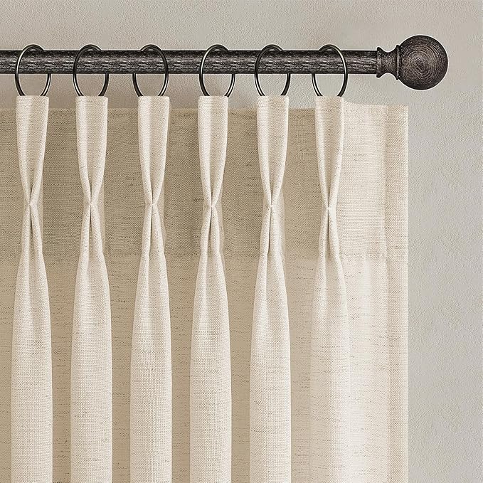 94 Inches Long Pinch Pleated Semi Sheer Curtains,Beige Linen Blended Light Filtering Window Curtains 94 Length 2 Panels for Living Room Bedroom Pinch Pleat Drapes with Hooks 2 Panels 40" Wx94 L
