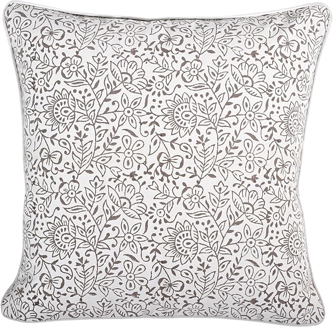 Ridhi Block Print Taupe Pillow Cover 18" x 18" (Pack of 2) Decorative Couch Pillows for Living Room, Farmhouse Chic Boho Cute Outdoor Pillows Covers Gifts for Spring, Mother's Day