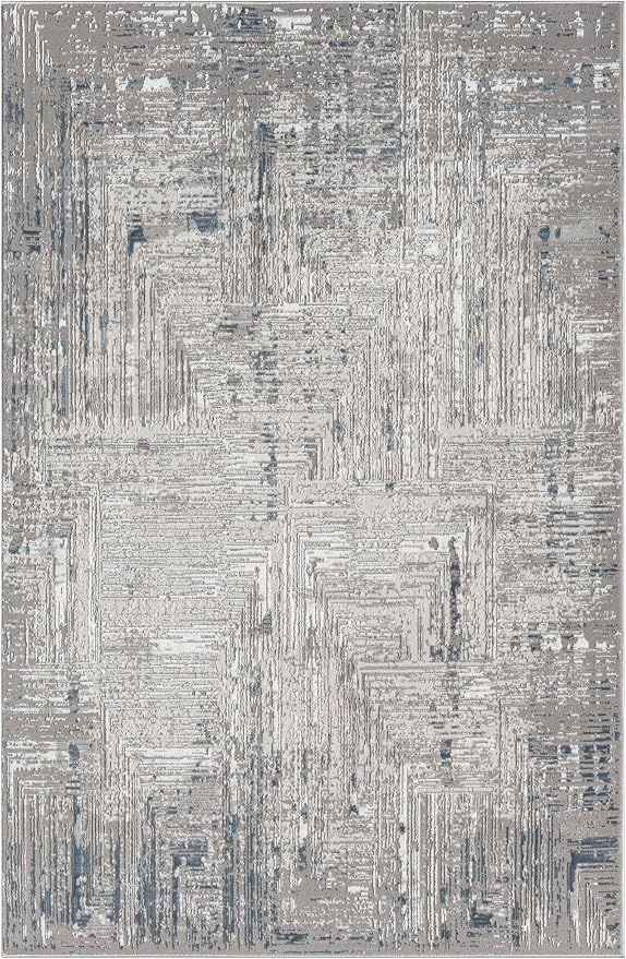 Amy Modern Abstract Area Rug for Living Room, 4x6 Contemporary Textured Geometric Blue Rug, High-Low Pile Stain Resistant Carpet for Bedroom, Dining Room or Kitchen (4' x 6', Blue)