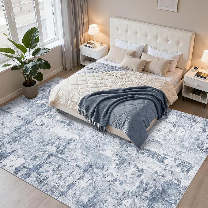 GarveeHome 10x14 Abstract Area Rugs Blue Washable Living Room Bedroom Rug | Abstract Low Pile Non Slip Rug Modern Floor Mat Carpet Indoor Accent Rug for Dining Room Playroom Nursery Home Decor