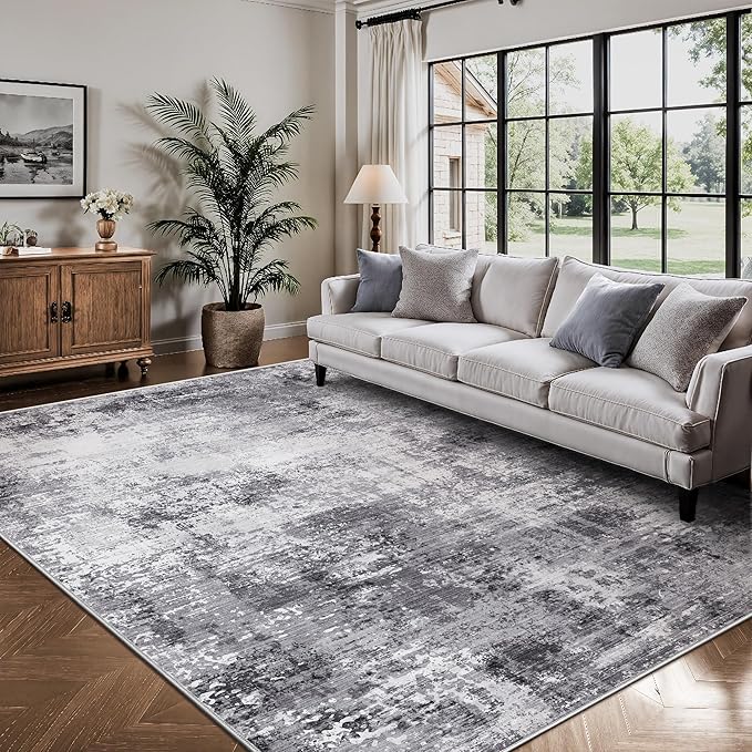 5x7 Area Rugs, Abstract Modern Ultra Soft Washable Rug, Non Slip Carpet with Rubber Back Stain Resistance Rugs for Living Room, Bedroom, Dining Room Decor(Black & Grey)