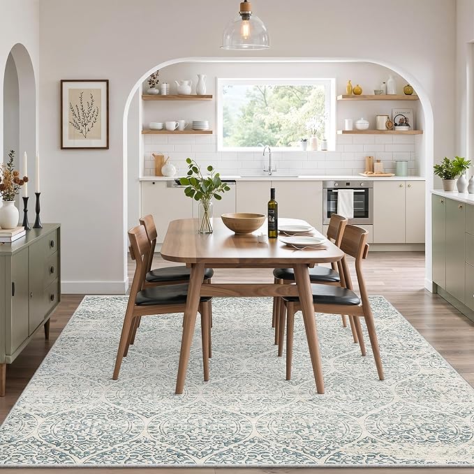 Soalmost 5x7 Area Rugs for Living Room, Moroccan Trellis Washable Soft Rug | Non-Slip Low Pile Rug Soft Throw Carpet for Dining Room Bedroom Home Office Nursery (Teal Blue, 5'x7')