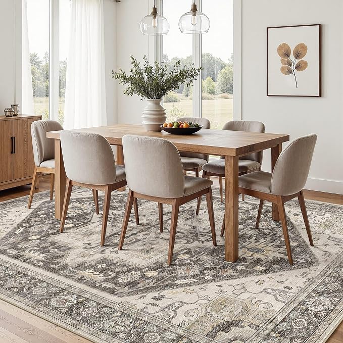 8x10 Area Rugs for Living Room - Large Carpet Ultra Thin Soft Washable Oriental Vintage Floral Distressed Big Indoor Carpets for Bedroom Nursery Dorm Home Decor Aesthetic - Dark Brown