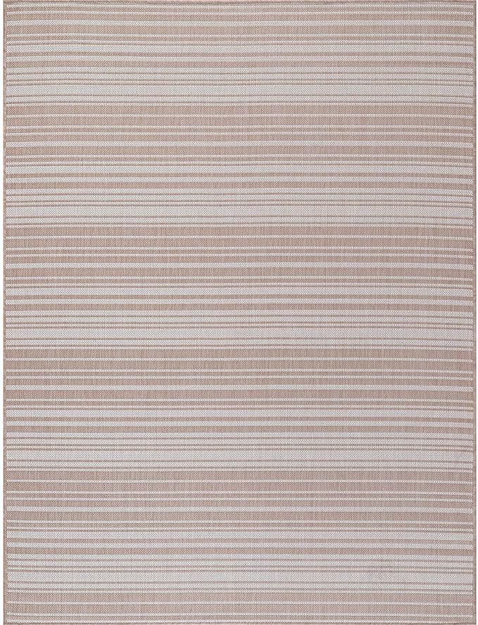 Luul Home Stripe Outdoor Rug 9x12 Washable Outside Carpet for Indoor Patio Porch Waterproof Easy Cleaning Non Shedding Area Rugs Beige 9 x 12
