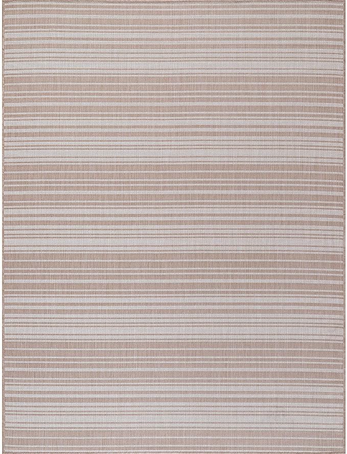 Luul Home Stripe Outdoor Rug 6x9 Washable Outside Carpet for Indoor Patio Porch Waterproof Easy Cleaning Non Shedding Area Rugs Beige 6 x 9
