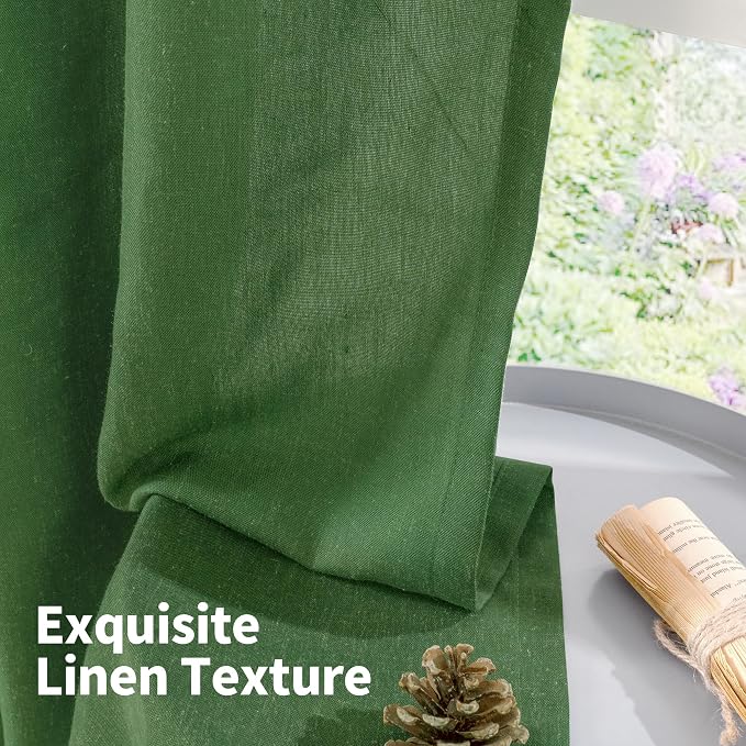 YoungsTex Forest Green Linen Curtains for Living Room 72 Inches Length, Light Filtering Drapes Privacy with Grommet for Bedroom Dining Room Farmhouse Spring Decorative, 2 Panels, 52 X 72 Inch