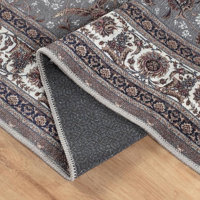 Bloom Rugs Washable Non-Slip 3' x 5' Rug - Slate Gray Traditional Oriental Area Rug for Living Room, Bedroom, Dining Room, and Kitchen - Exact Size: 3' x 5'